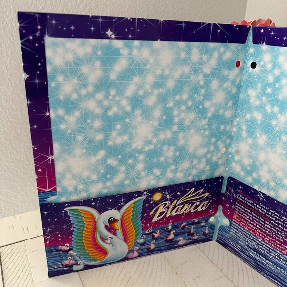 Lisa Frank Blanca The Swan Duck Glitter Folder Beautiful Preowned Condition - Picture 5 of 7